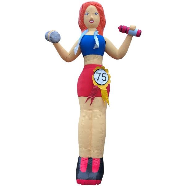 Feestpop sportende vrouw 75 jaar 4 meter