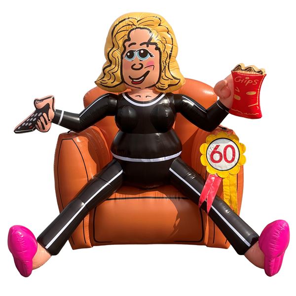 Feestpop bankzitter vrouw 60 jaar 2,5 meter