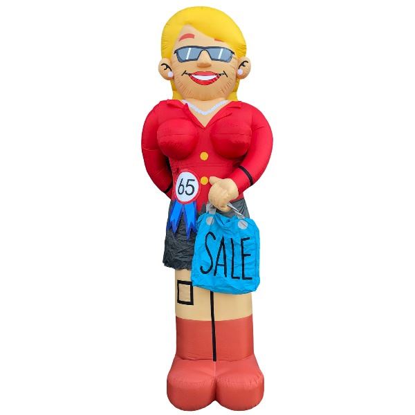 Feestpop shoppende vrouw 65 jaar 3,5 meter